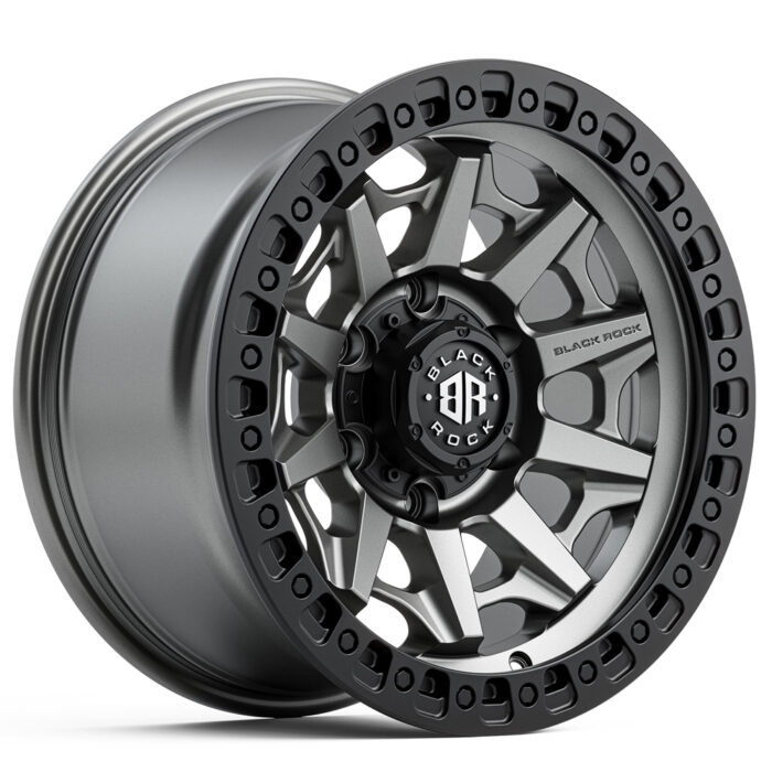 Black Rock Cage Gunmetal Grey Black Ring