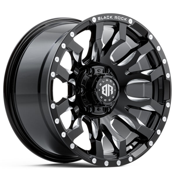 4X4 WHEELS BLACK ROCK OFF-ROAD VULCAN GLOSS BLACK MILLED 18 INCH RIMS FOR 4WD SUV TRUCK